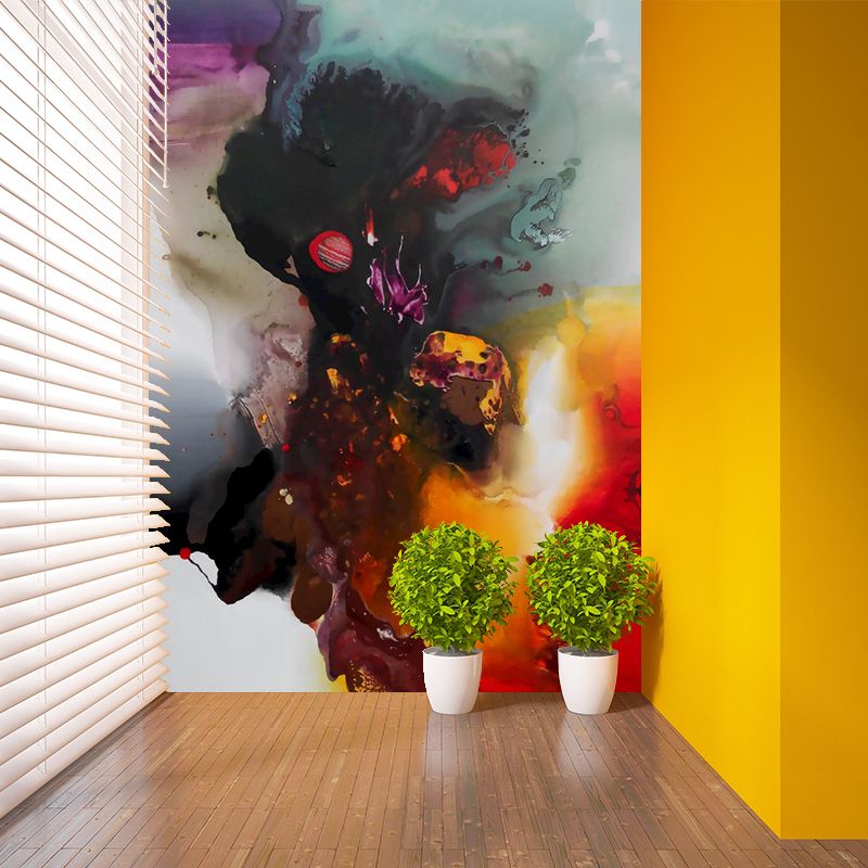 Aesthetics Abstract Splatter Mural Decal Blue-Orange-Yellow Washable Wall Decor for Home