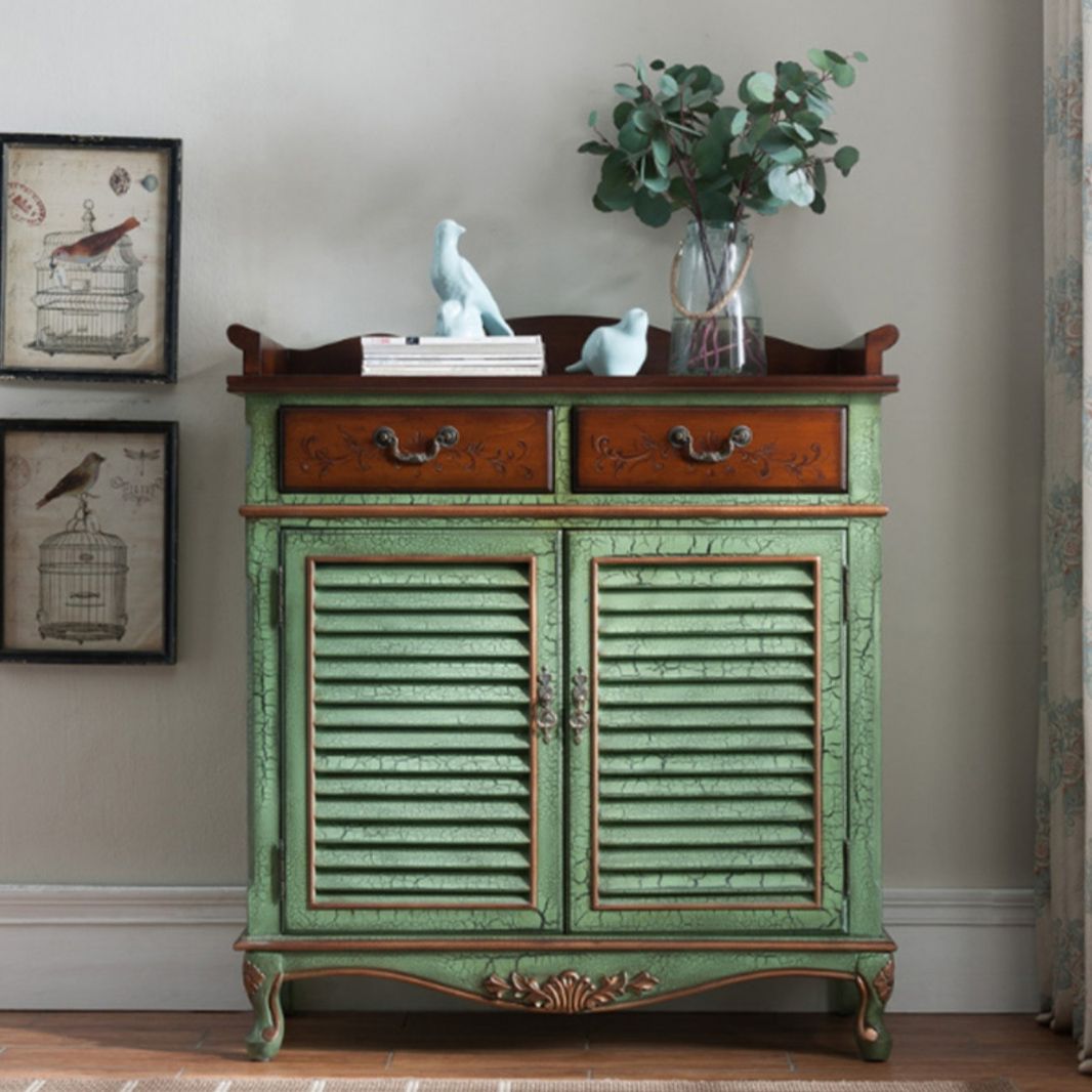45.3" Tall 2 - Door Cabinet Mid Century Distressed Wood Storage Cabinet with 2 Drawers