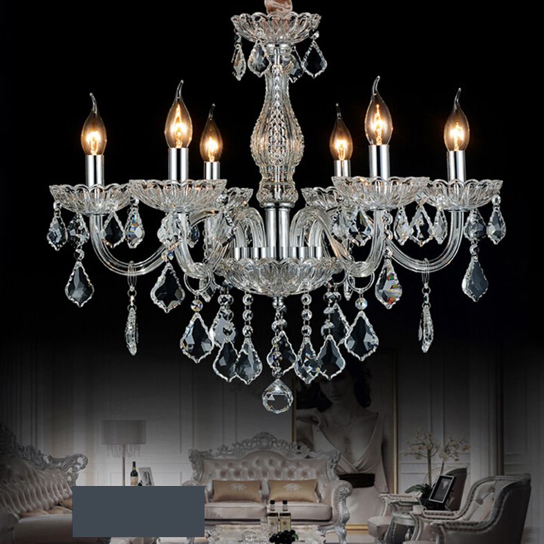 Traditional Beveled K9 Crystal Ceiling Pendant Light Candlestick Suspension Lighting for Living Room