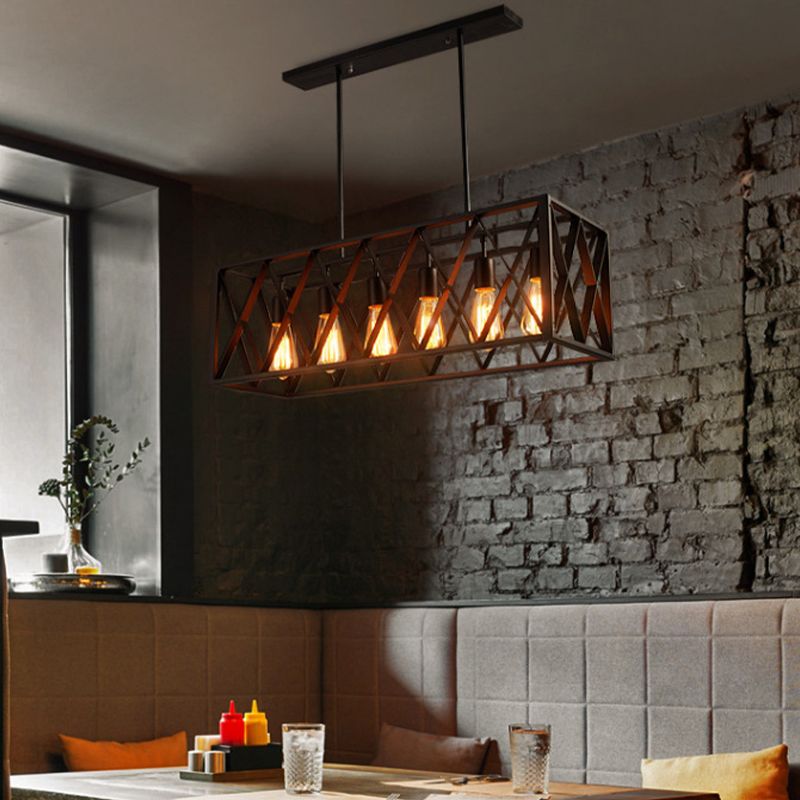 Rectangle Pendant Lighting Industrial Metal Pendant Light Kit in Black