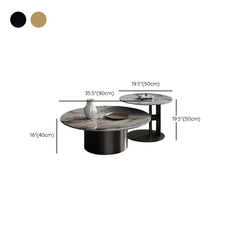 Slate Coffee Table Round Nesting Coffee Table Set with Pedestal Legs