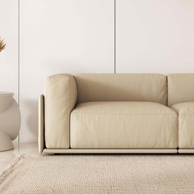 Tuxedo Arm Sofa Contemporary Faux Leather Cushions Settee in Light Brone