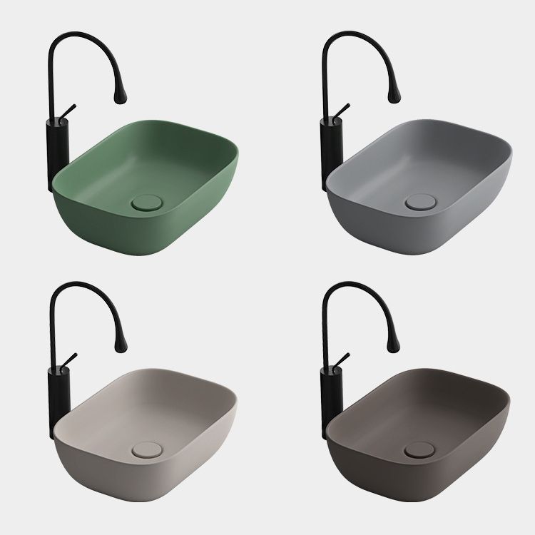 Modern Vessel Lavatory Sink Rectangular Porcelain with Faucet and Pop-Up Drain Basin Sink