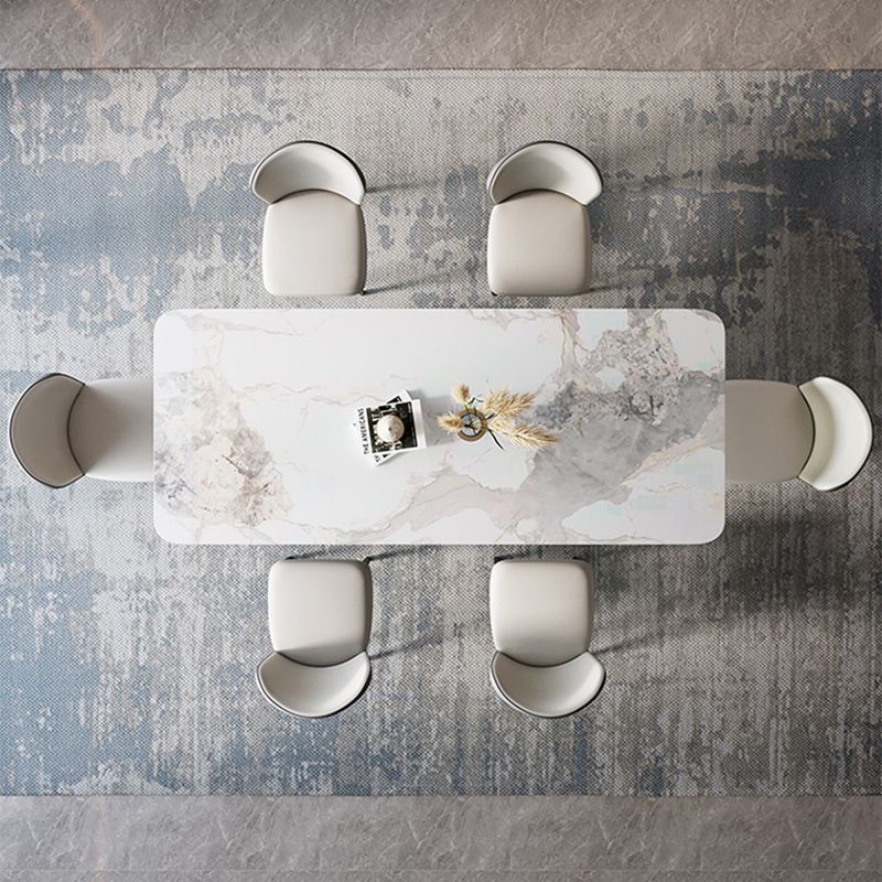 Contemporary Style 1/4/5/7/8 Pieces Dining Chairs Set Rectangle Stone Furniture in White