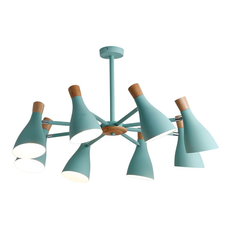 Nordic Wood Macron Chandelier Metal Lampshade Pendant Lighting Fixtures for Bedroom