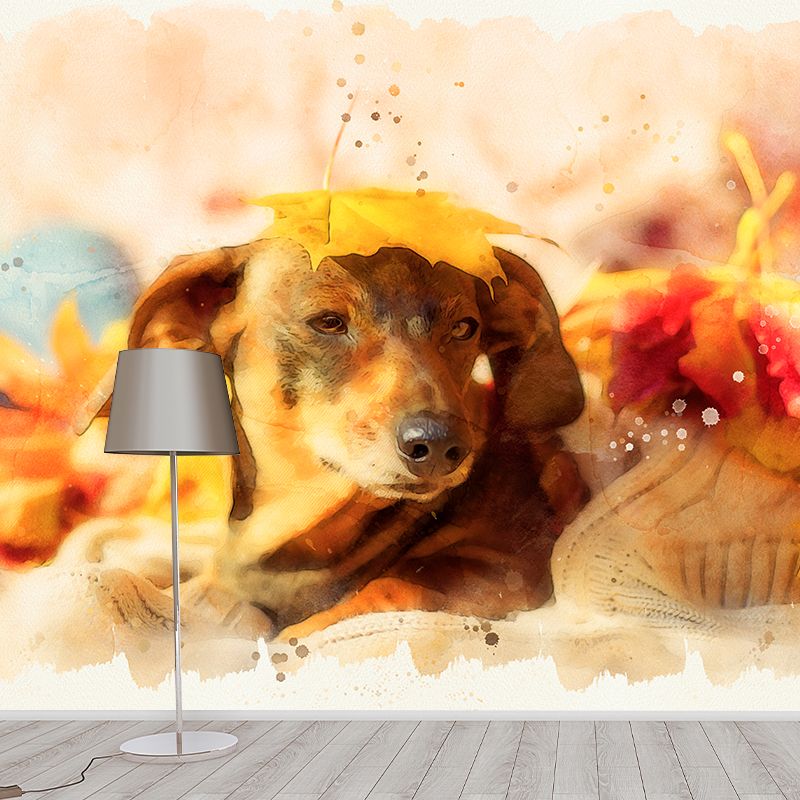 Puppy Dog Moisture Resistant Mural Wallpaper for Sleeping Room, Made to Measure