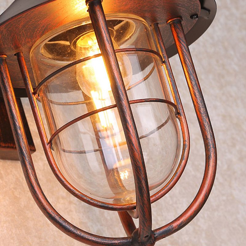 Retro -Stil Metall Wandleuchte Käfigform Wandleuchten mit Glas für Natur im Freien