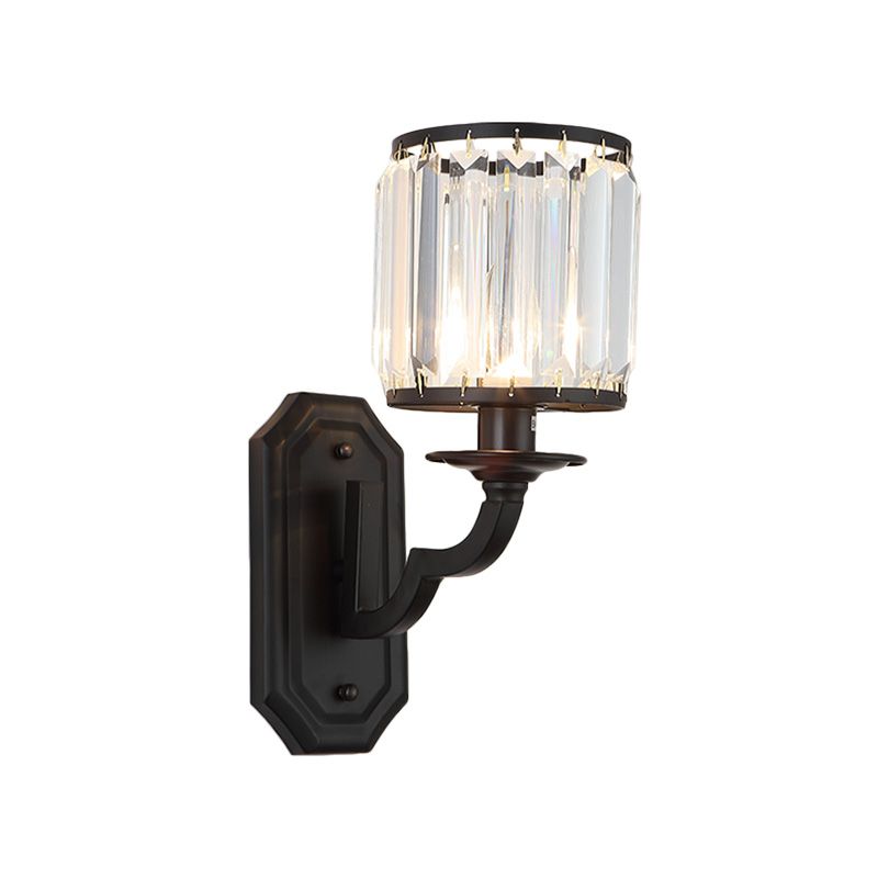 Finitura nera/oro cilindrica parete luminosa sconce moderna stile 1 illuminazione da parete cristallina chiara per camera da letto