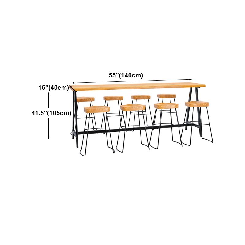 Light Brown Modern Style Bar Table in Solid Wood and Iron Cafe Bar Table, Only Table