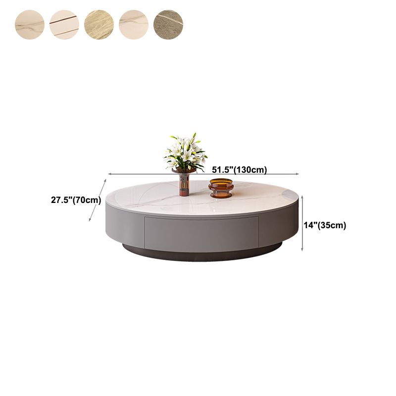 Oval Stone Coffee Table 1 Single Cocktail Table with 1 Storage Drawer