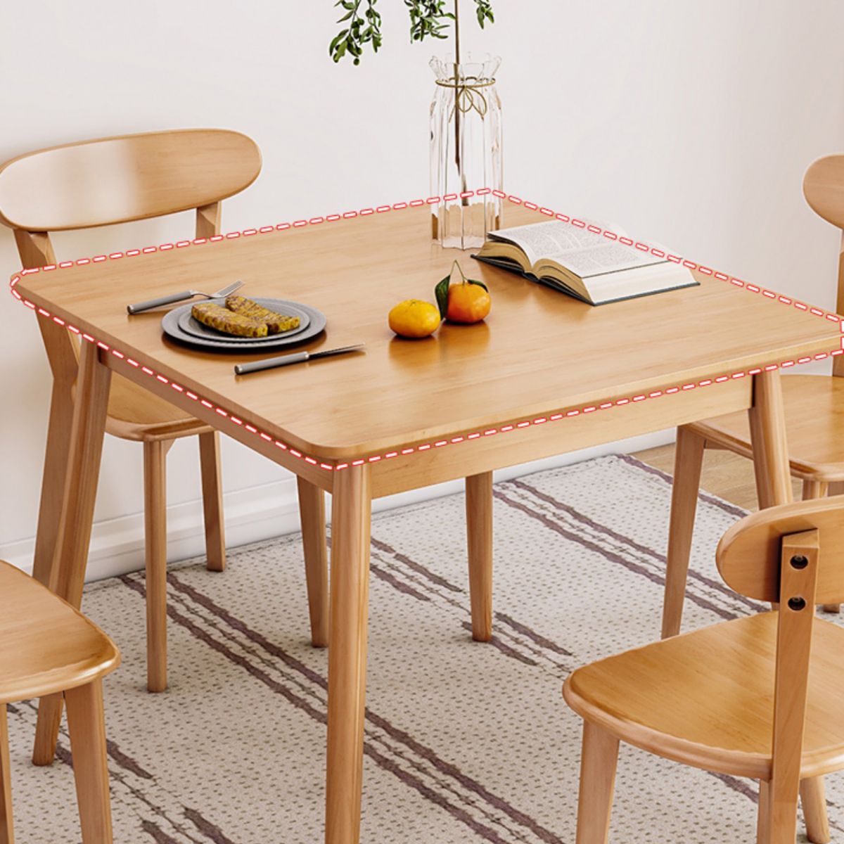 Modern Square Natural Rubberwood Space Saving Dining Table with 4 Legs