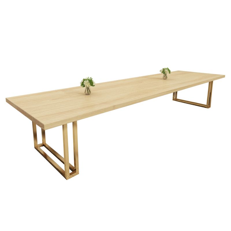 Rectangle Solid Pinewood Brown Tone Dining Table Simplicity Double Pedestal Table for Dining Room