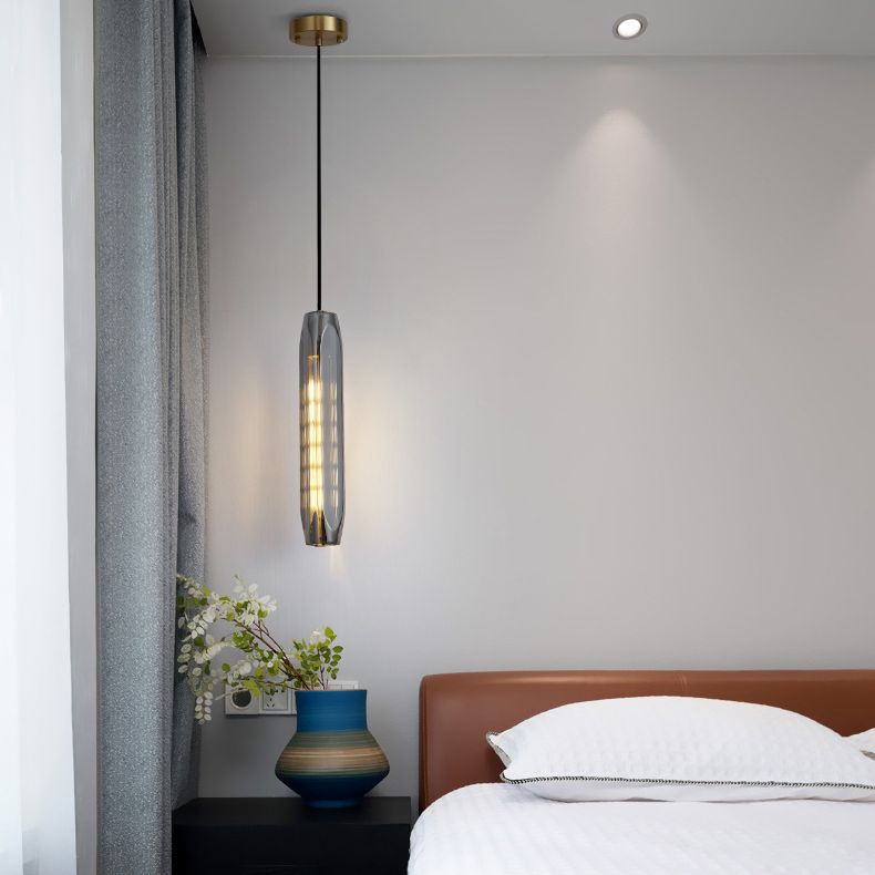 Crystal Cylindrical Pendant Light in Modern Luxury Style Copper Hanging Lamp for Dining Room