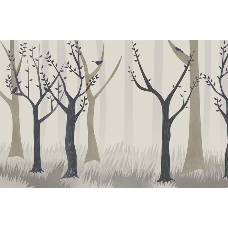 Brown Tree Murals Wallpaper Misty Forest Modern Environmental Wall Covering for Home