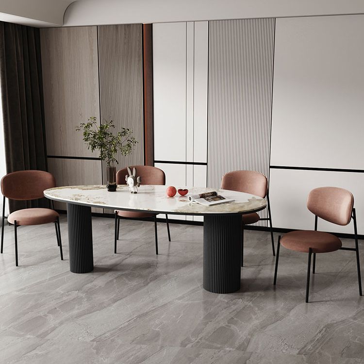 Sintered Stone Top Dining Table Oval Table with Metal Base and 3 Legs