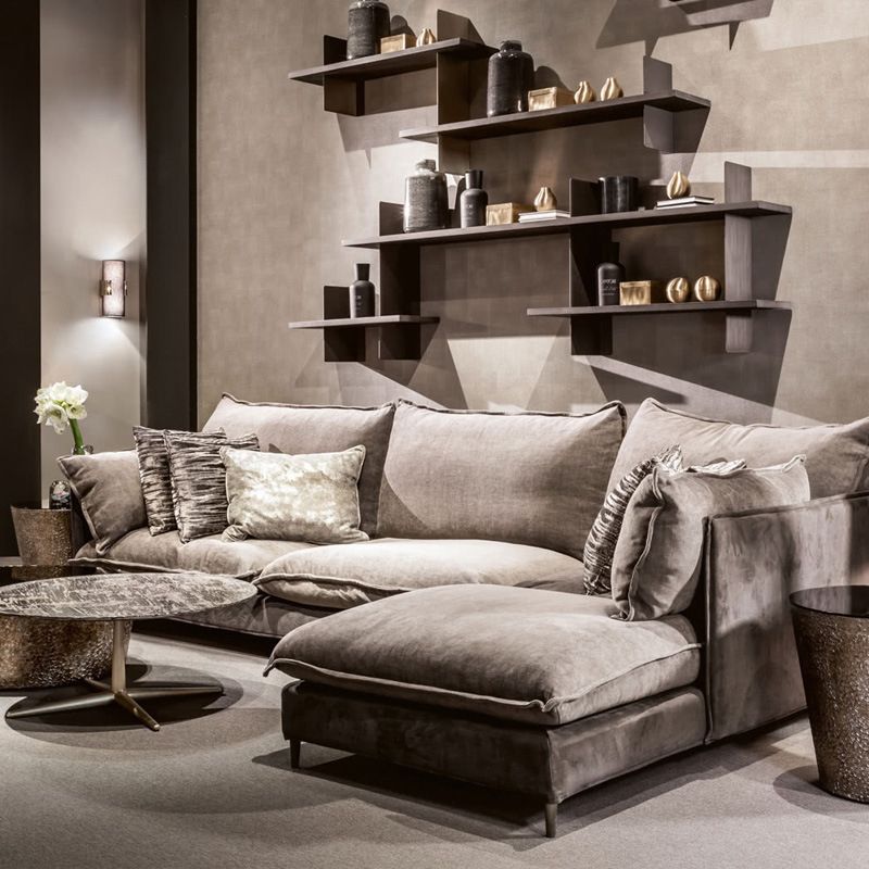 Linen Square Arm Sofa & Chaise with Reversible Modern Cushions Loose Back Sofa