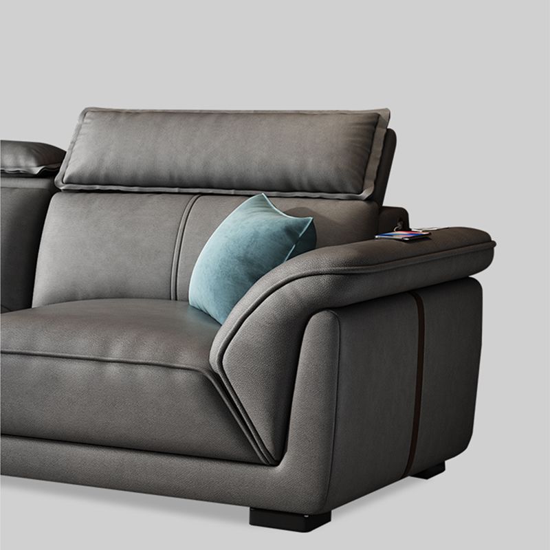 Divano sezionale moderno in pelle finta 33,46 "divano e chaise del braccio svasato, grigio