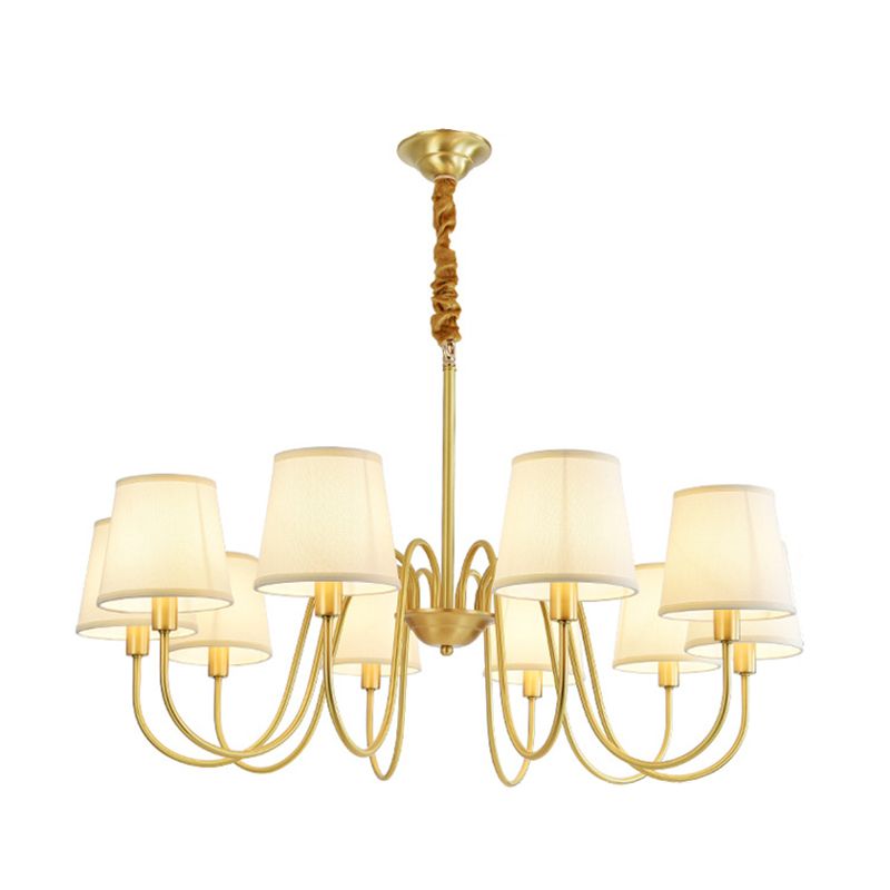 Fabric Bucket Shade Suspension Light Simplicity Living Room Chandelier Light in Brass