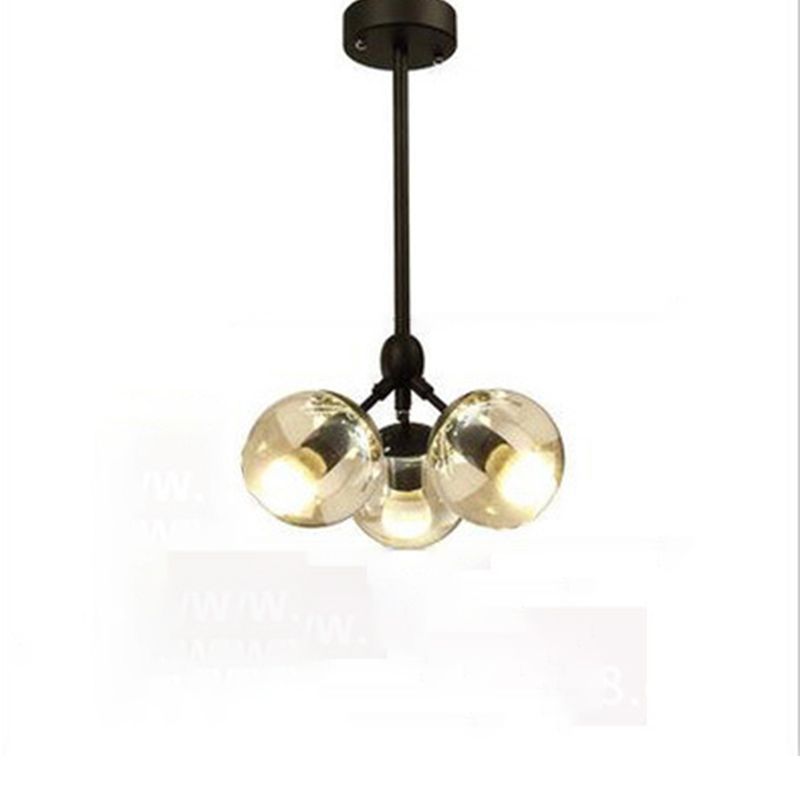Black Radial Pendant Light in Industrial Vintage Style Wrought Iron Chandelier with Glass Shade