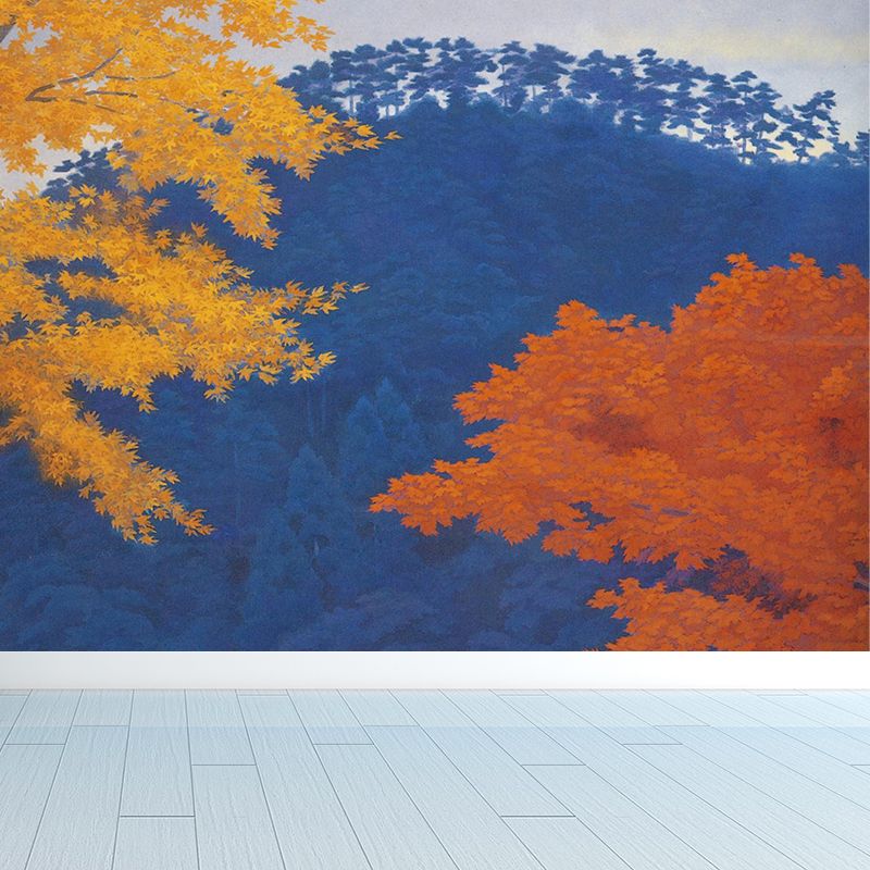 Extra Large Maple Trees Mural Wallpaper Modern Chilling Forest Wall Covering in Blue