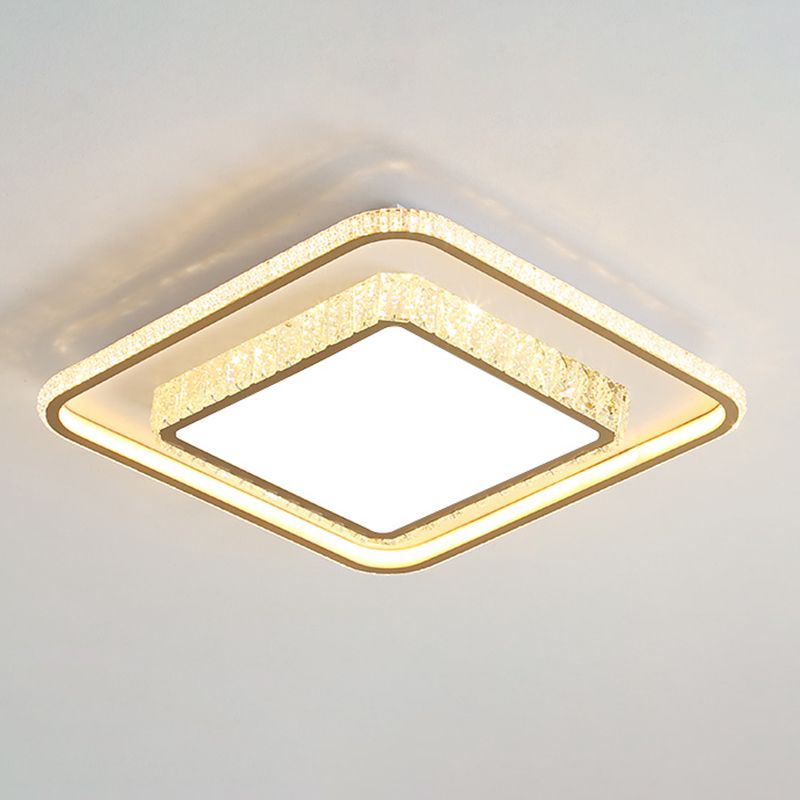 Geometry Shape LED Crystal Ceiling Lamp Modern Iron 2 Lights Flush Mount for Bedroom