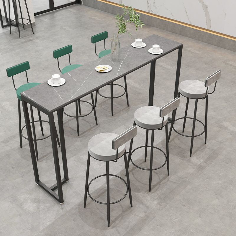 Industrial Rectangle Bistro Table Matte Finish Stone Top Bar Table