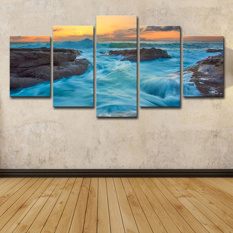 Seascapes Ocean Torrent Canvas Print Tropical Multi-Piece Wall Art Decor in Blue