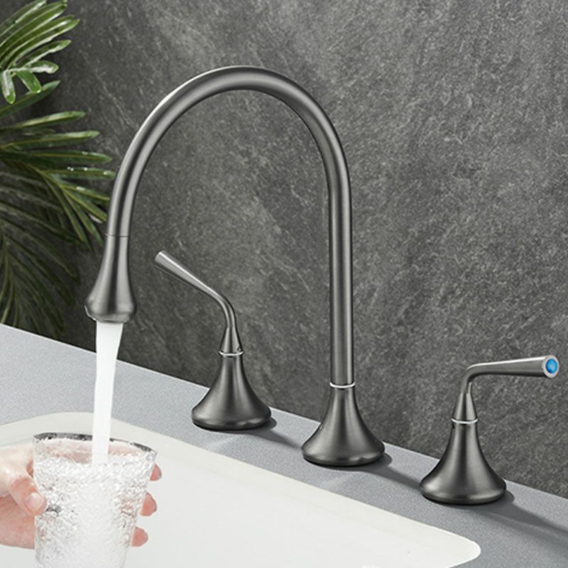 Double Handle Tub Filler Deck Mounted High Arc Brass Modern Roman Tub Filler