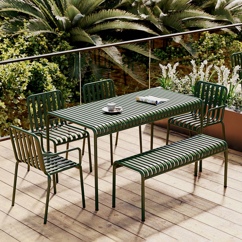 Contemporary Metal Patio Dining Side Chair Slat Back Side Chair