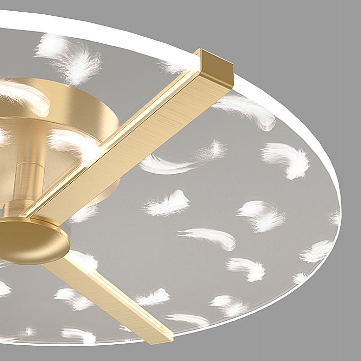 Circular Acrylic LED Ceiling Light in Modern Unique Style Feather Indoor Ceiling Fixture in Gold