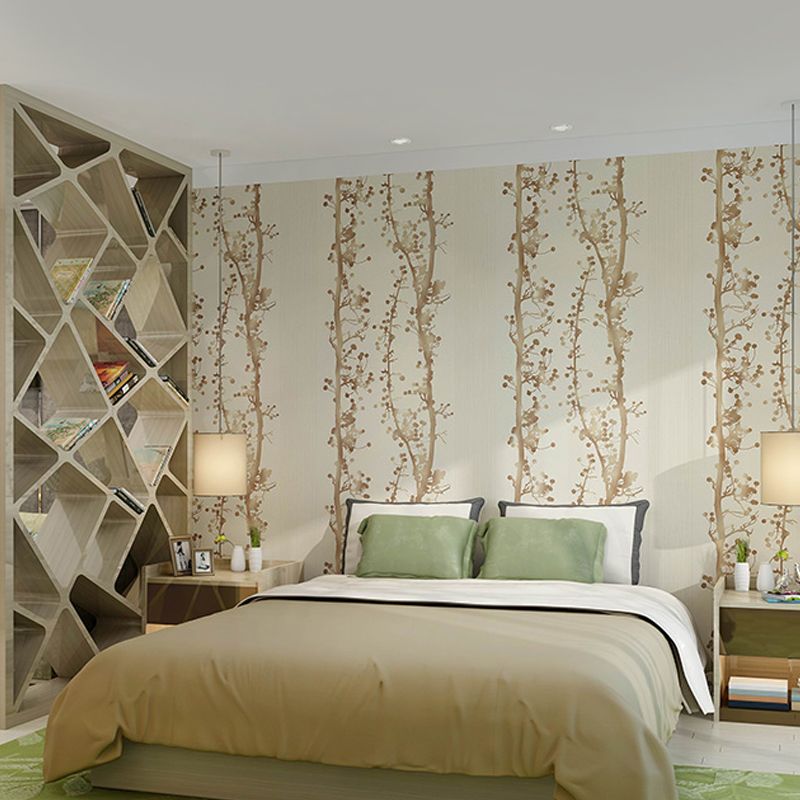 Countryside Watercolor Vines Wallpaper Pastel Color Stain Proof Wall Covering for Accent Wall