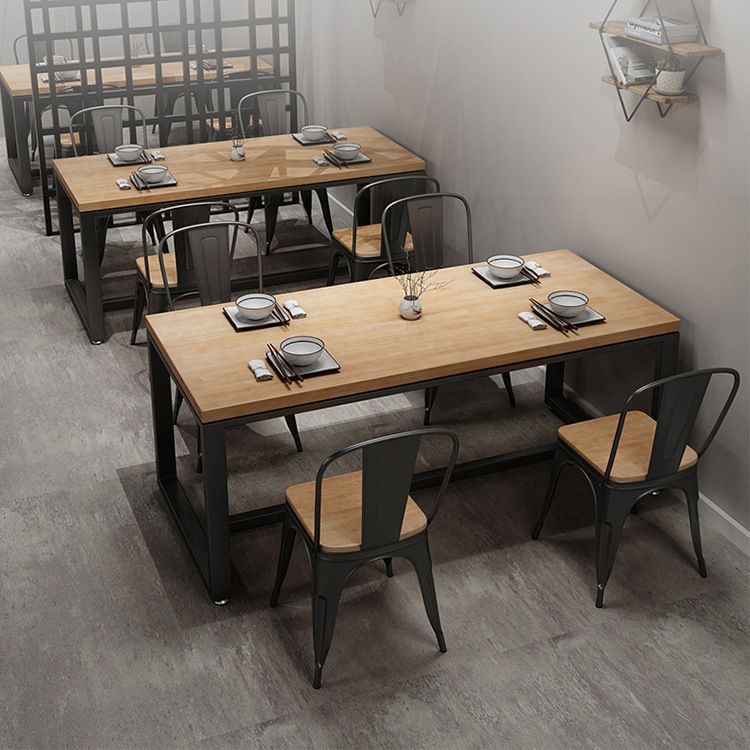 Natural Industrial Rectangle Dining Table Solid Wood Top Black Trestle Base Table
