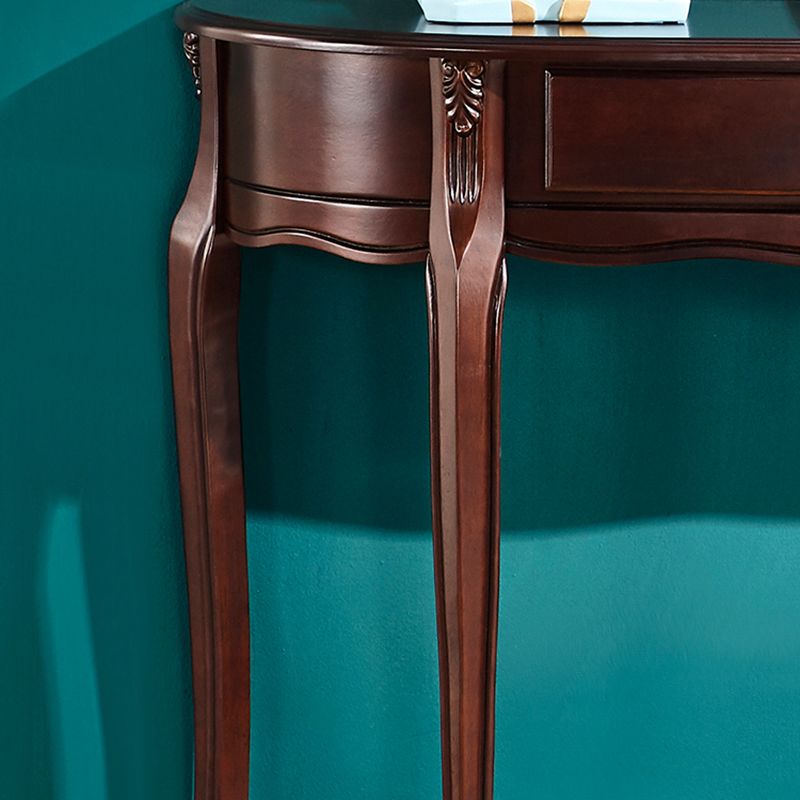 Mid-Century Modern Half Moon Console Table in White/Dark Brown
