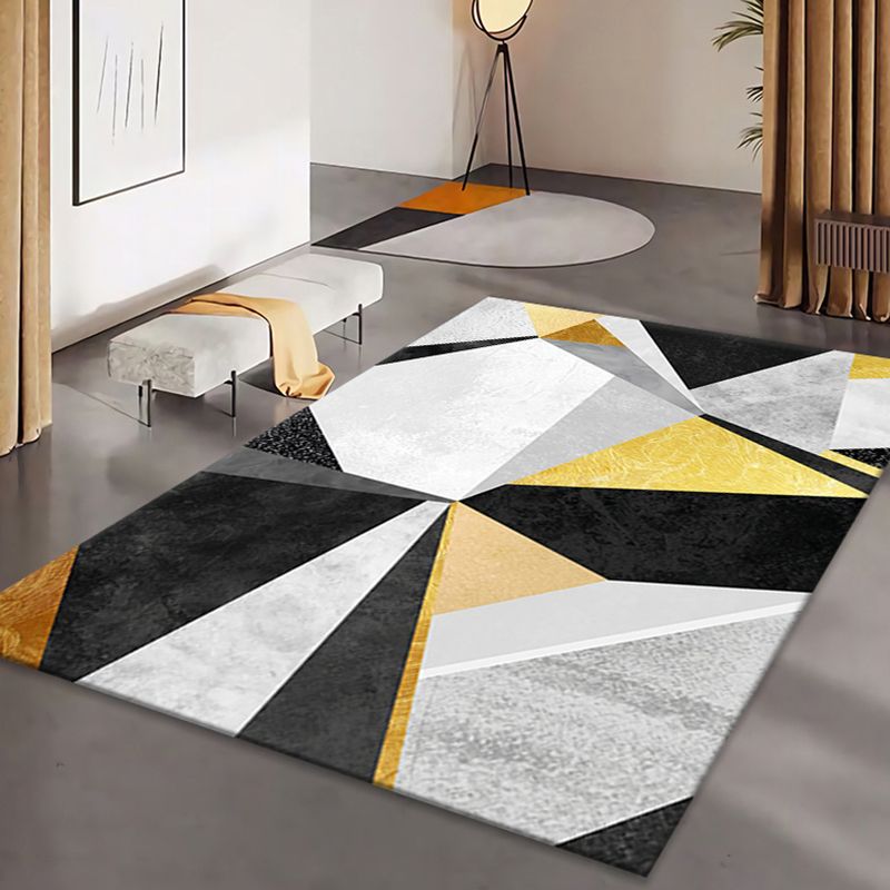 Grey Modern Rug Polyester Pattern Rug Stain Resistant Rug for Living Room