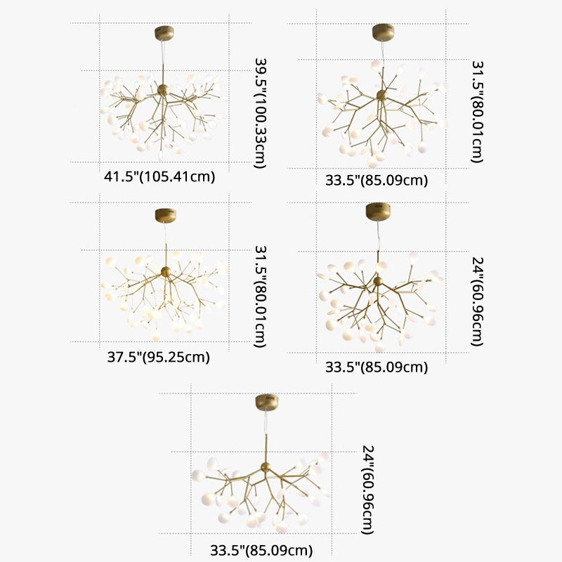 Gold Firefly Pendant Light in Modern Creative Style Wrought Iron Hanging Lamp with Acrylic Shade