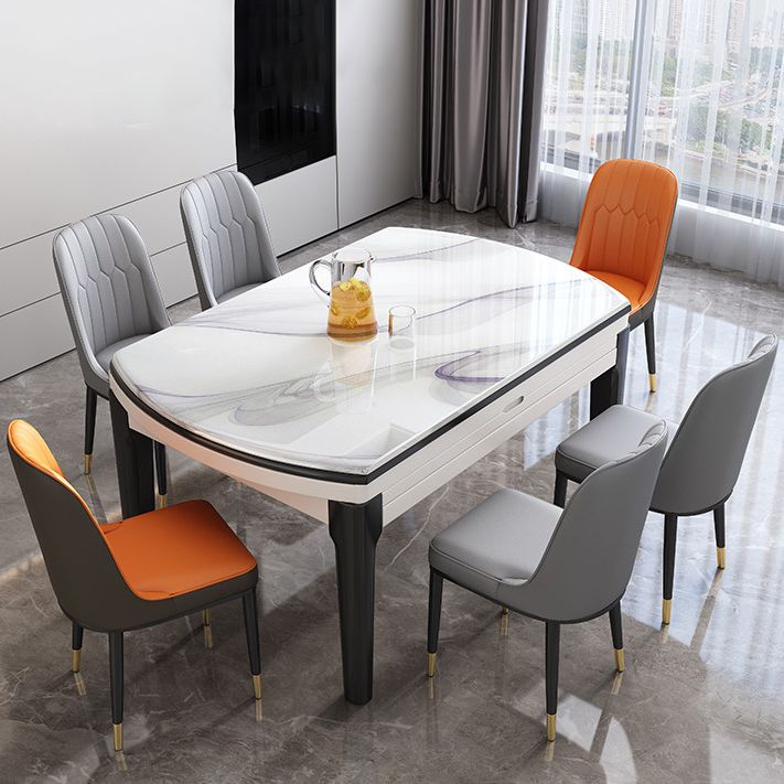 Round Sintered Stone Dining Table Modern Extendable Furniture with 4 Legs for Apartment