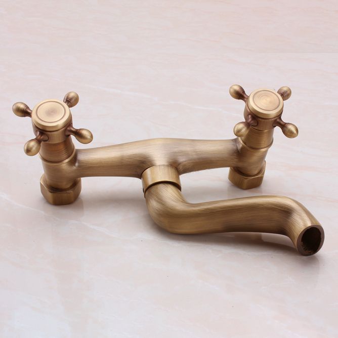 Traditional Wall Mounted Metal Tub Filler Double Handles Waterfall Tub Faucet Trim