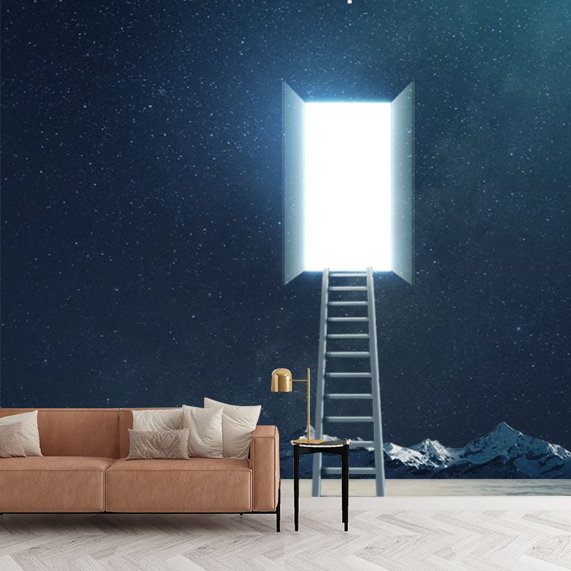 Big Time Travel Mural Wallpaper Blue Non-Woven Wall Decor, Moisture Resistant, Custom Size