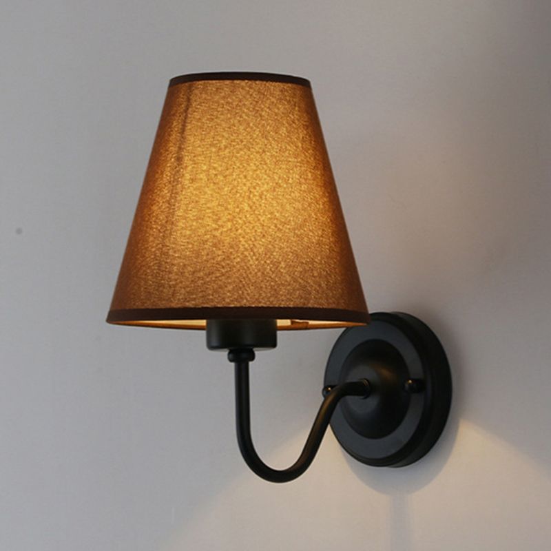Modern Metal Wall Sconce Cone Shape Wall Light with Fabric Shade for Living Room