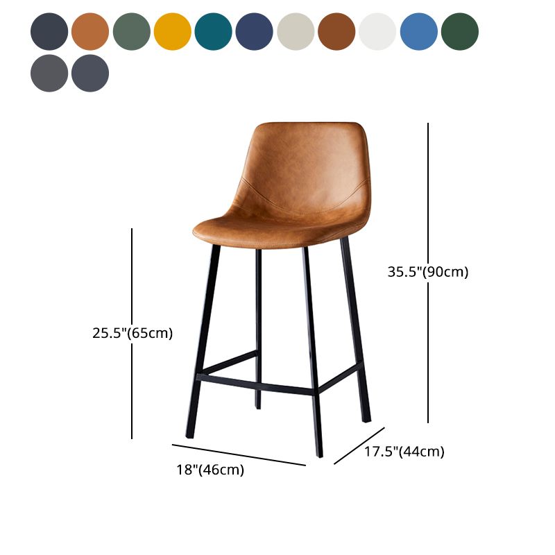 Modern Armless Backrest Counter Stool Iron Household Bar Stool with Leather Cushion