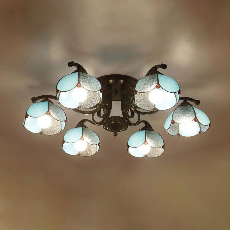 Geschulpte gebrandschilderde glazen plafondlamp Tiffany 3/6/8 koppen grijs/wit/blauw semi -spoelmontage licht