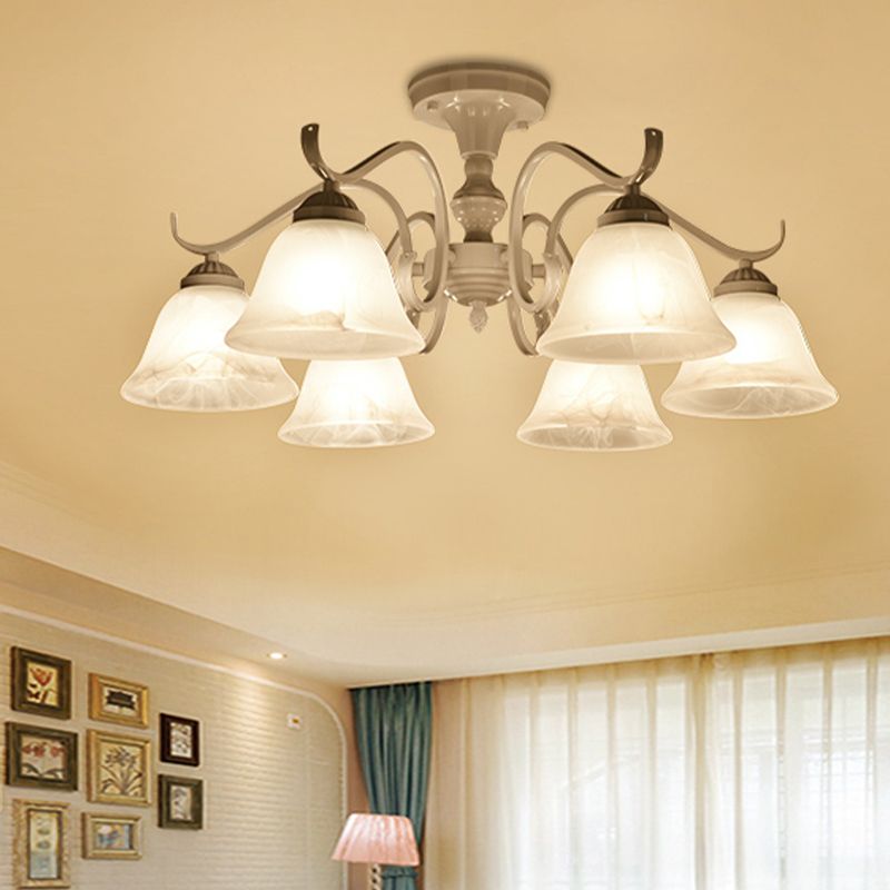 Bell blanc semi-luxueuse Mount Vintage Verage Shade plafond Plafond pour le salon