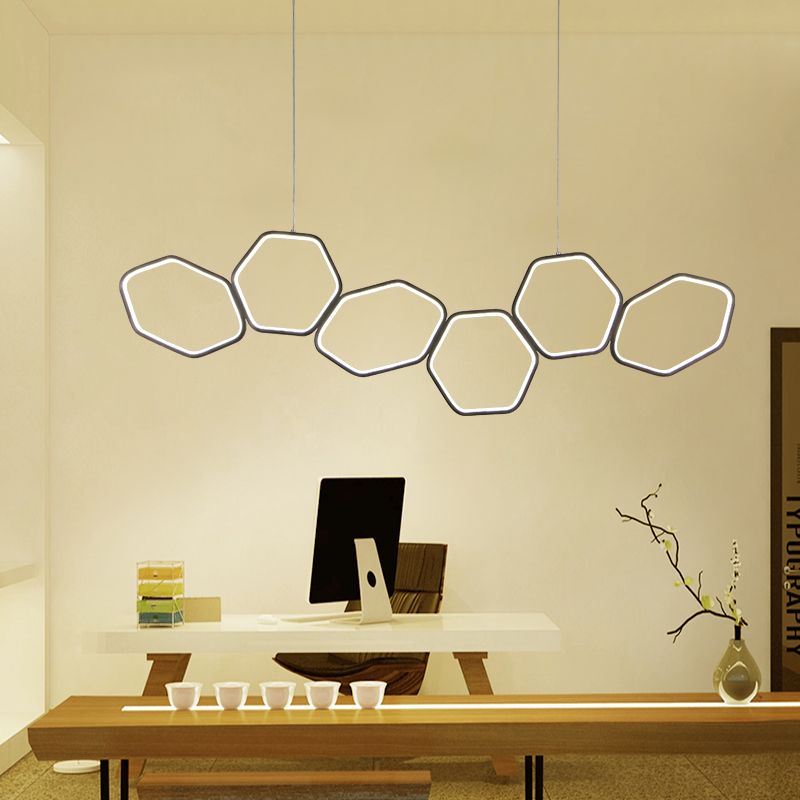 Hexagonal Island Chandelier Simple Acrylic 4/5/6 Lights White/Brown Ceiling Pendant in Warm/White Light