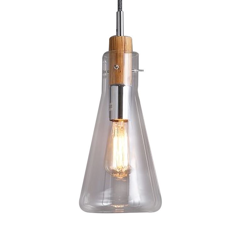 Klares Glas Ellipsoid/Kegel/Flaschenform Anhänger Leicht moderne 1 hängende Deckenlampe in poliertem Chrom