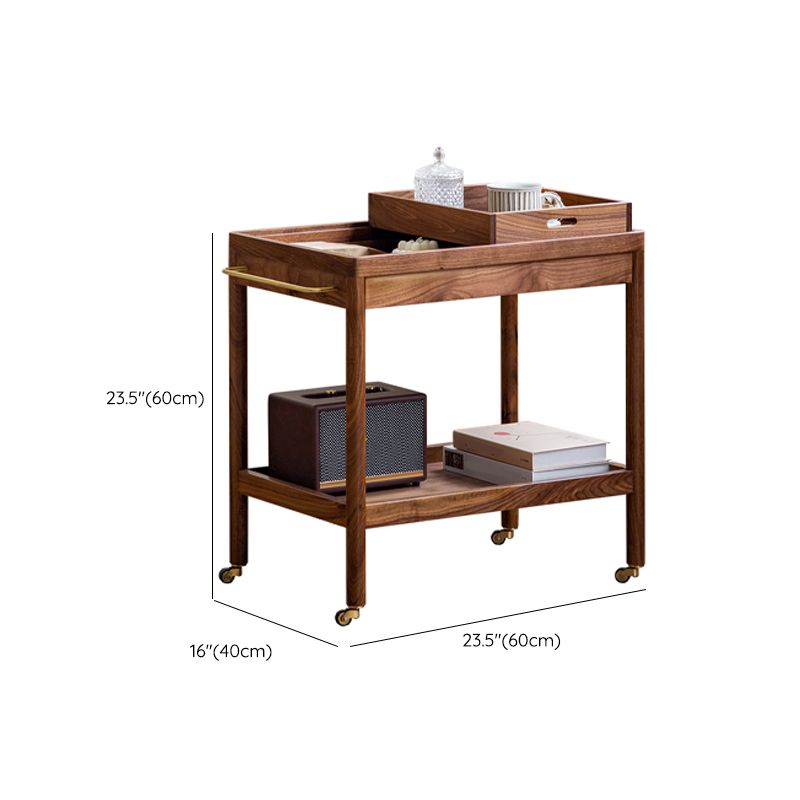 Modernistic Accent Side Table Solid Wood with Storage Living Room Double Tier