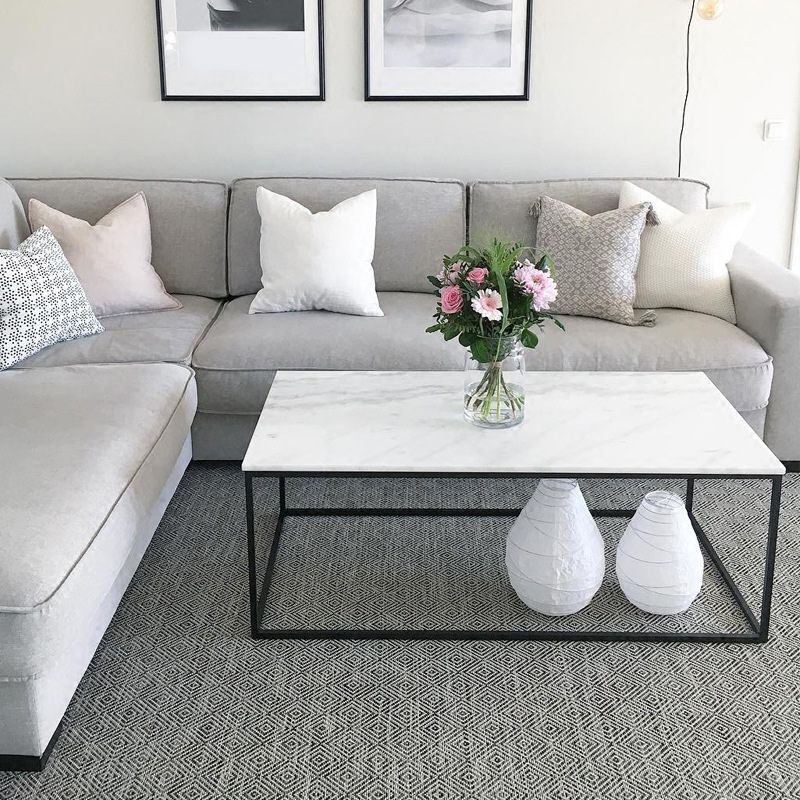 Glam Rectangle Coffee Table with Iron Frame Base and Marble Top