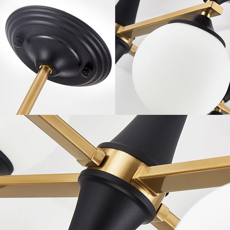 Wereldwijde kroonluchter hanger Modernistisch Wit glas 6/8/10 Lichten Zwarte LED Hanglamp voor eetkamer