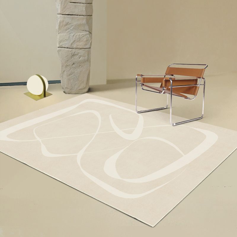 Apricot Tone Simplicity Rug Polyester Carpet Stripe Printing Indoor Rug Non-Slip Backing for Living Room