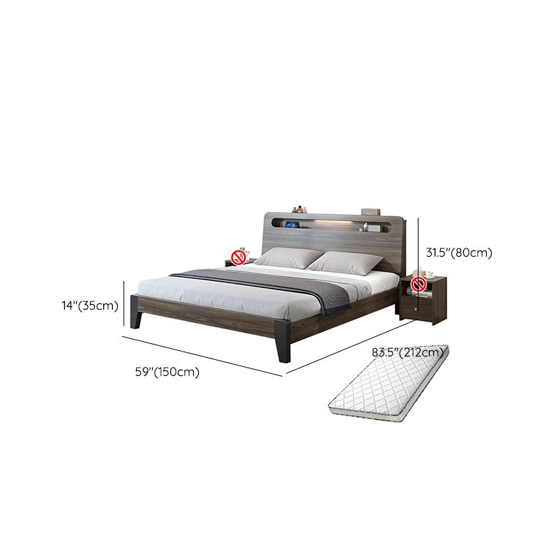 Wood Standard Bed in Gray Panel Bed with Rectangular Headboard