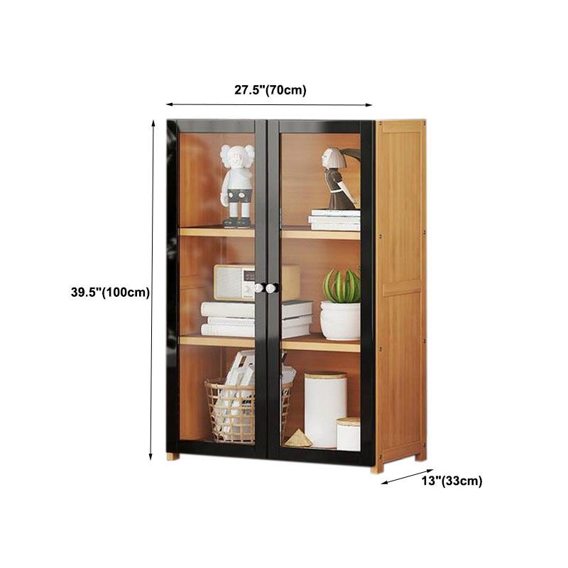 Modern Style Bookcase Bamboo Closed Back Bookshelf with Door for Home Office